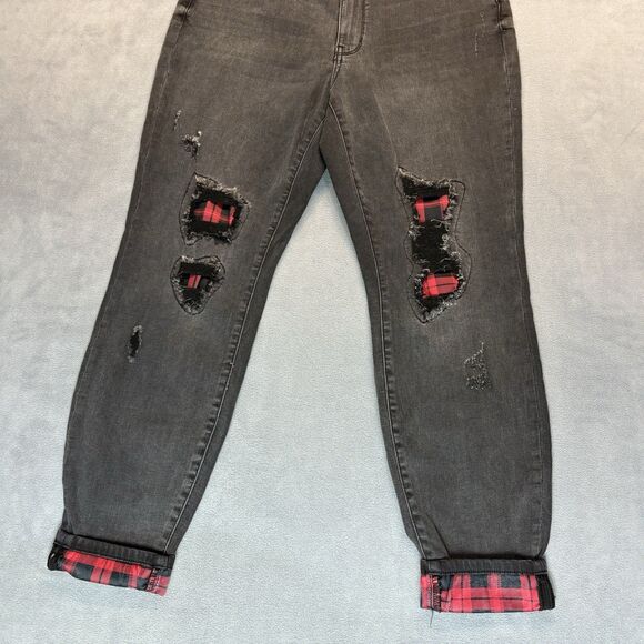 Judy Blue Jeans Size 16W Skinny Fit Distressed Buffalo Plaid Black Stretch - Picture 2 of 12